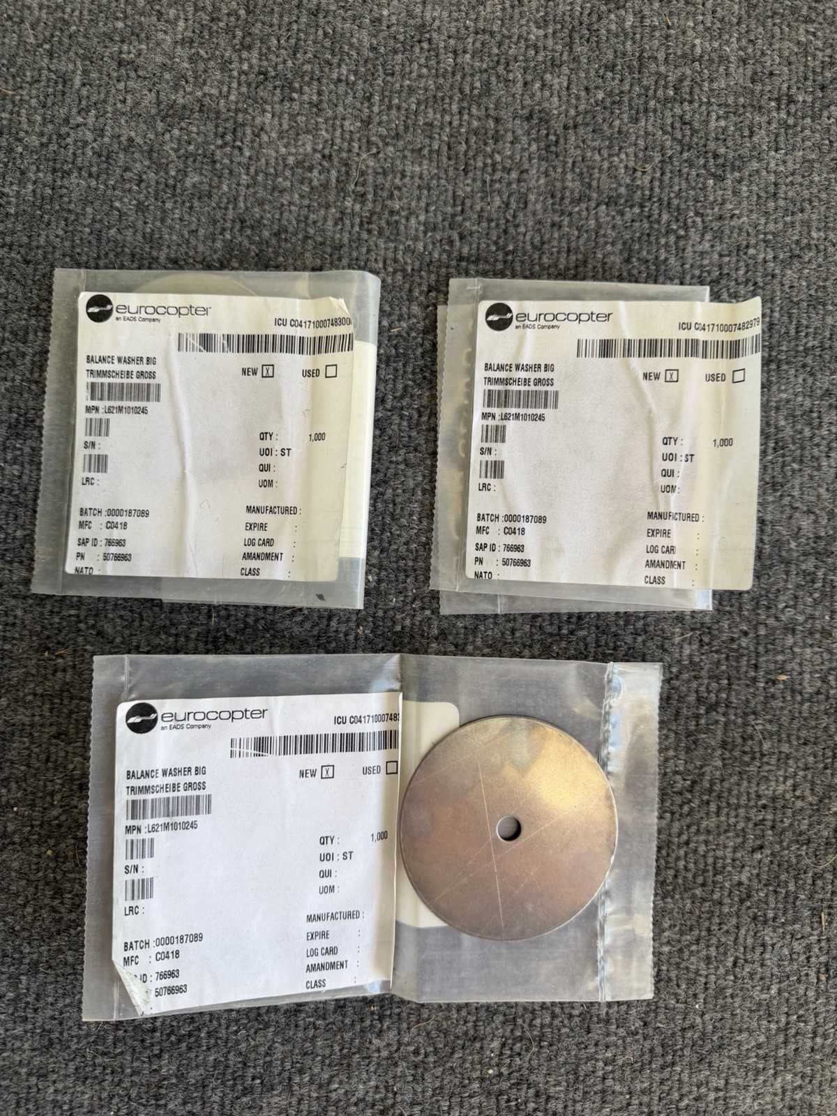 NEW EUROCOPTER BALANCE WASHERS (PACKAGE OF 3)