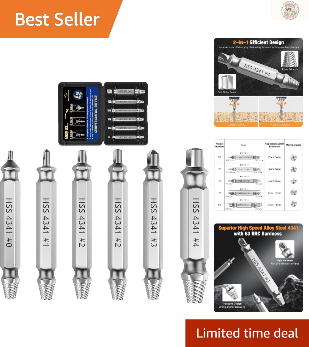 High-Speed Steel Screw Extractor Kit - 6 PCS for Easy Removal of Stripped Bolts