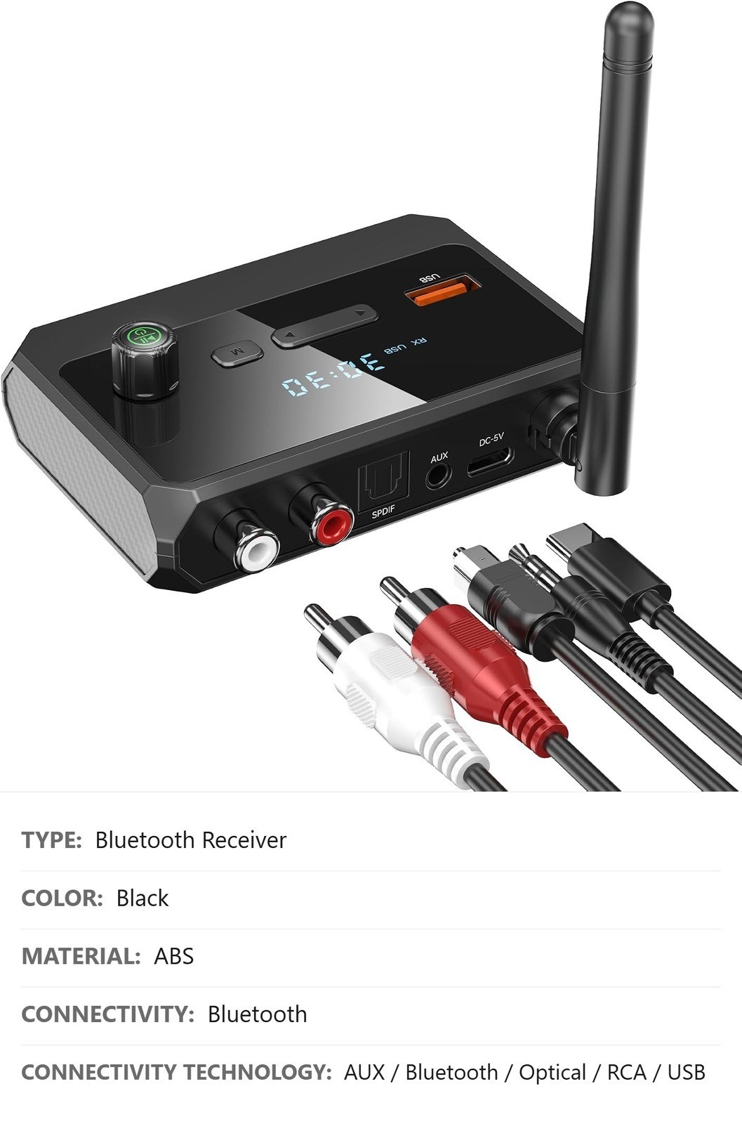 Bluetooth 5.4 Receiver, Optical, RCA, AUX, USB, LCD Screen, Home Stereo Adapter