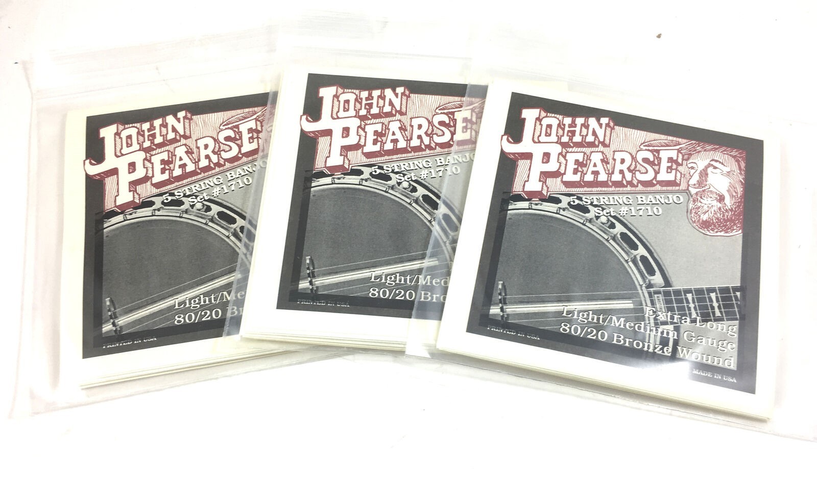 John Pearse 3 Sets Banjo Strings 5 Strings 80/20 Bronze Lt/ Med Gauge Extra Long