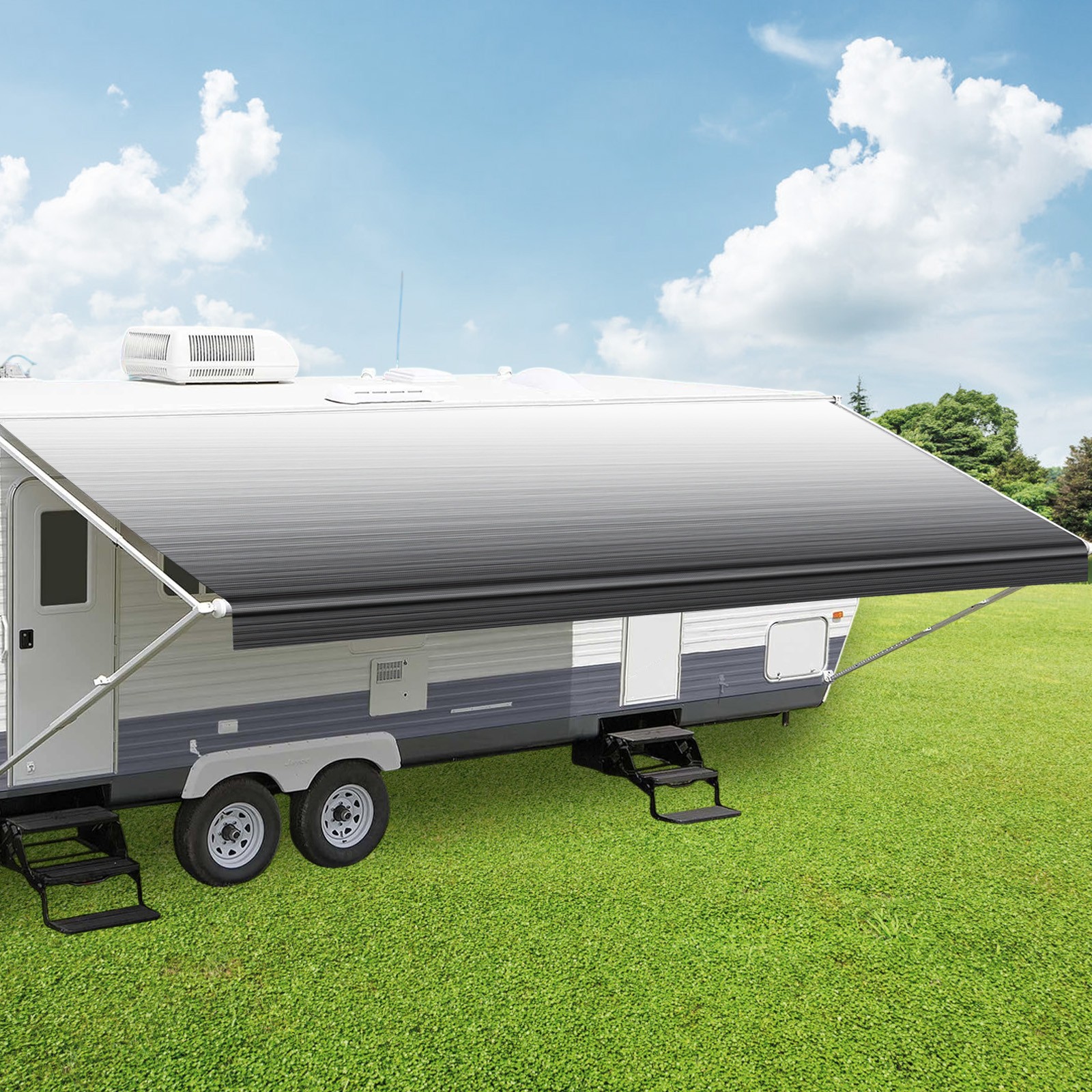 4-Ply Weatherproof Vinyl RV Awning Fabric Replacement 15-19' Outdoor Canopy NEW