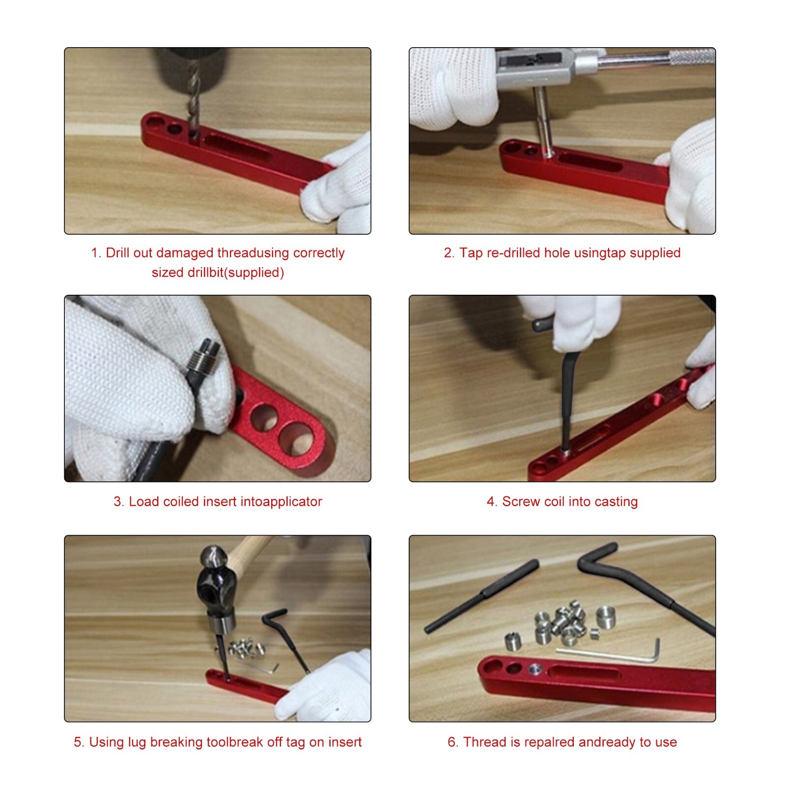 Automotive Engine Thread Repair Tool Kit SAE and Metric Size with Thread Gauge