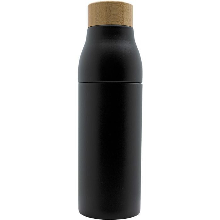 Baladeo Stainless Water Bottle Black Double-Wall Divisible Shima bamboo Lid