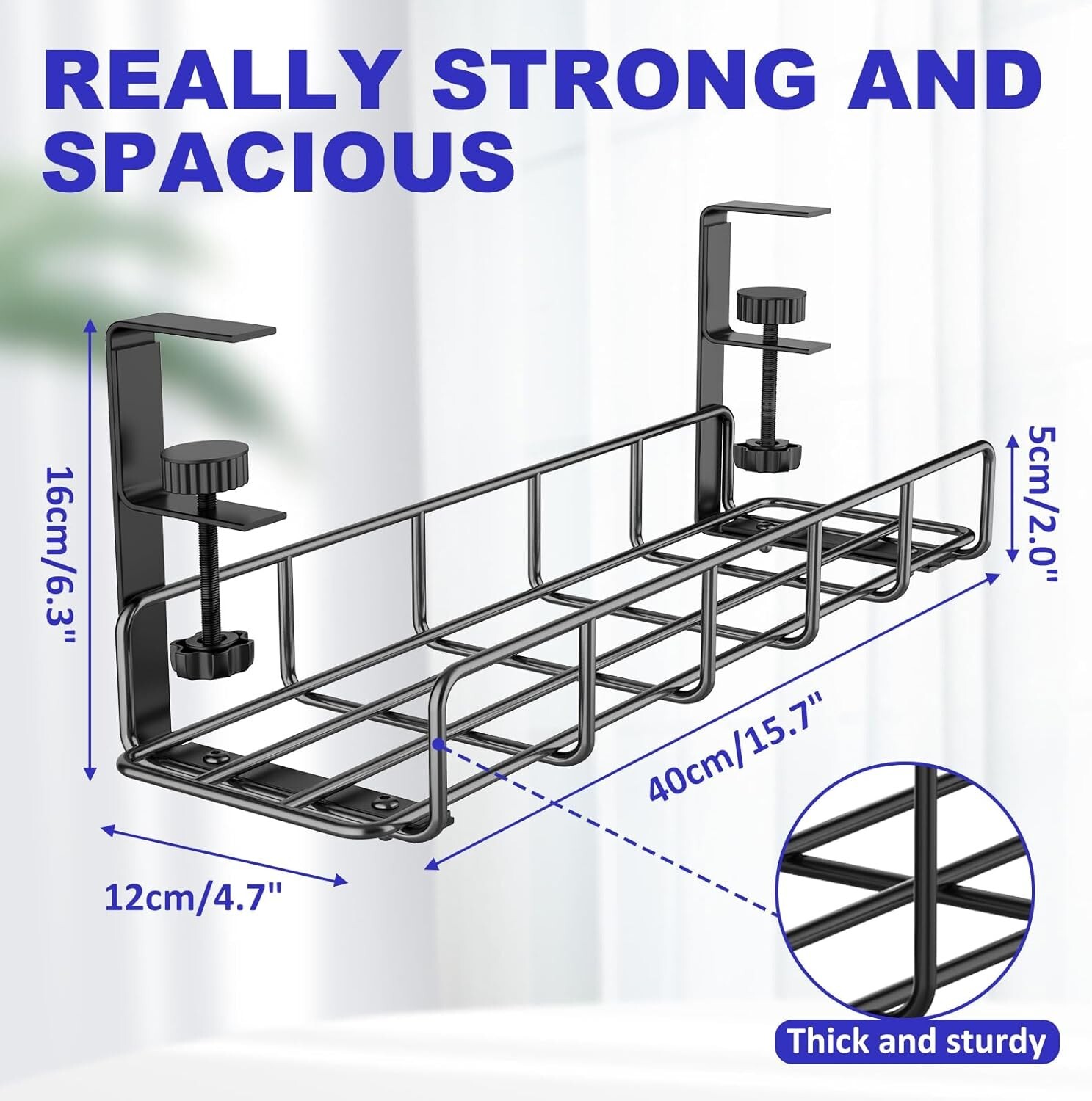 Elegant Under Desk Cable Management Tray - 15.7'' No Drill, Durable Steel Design