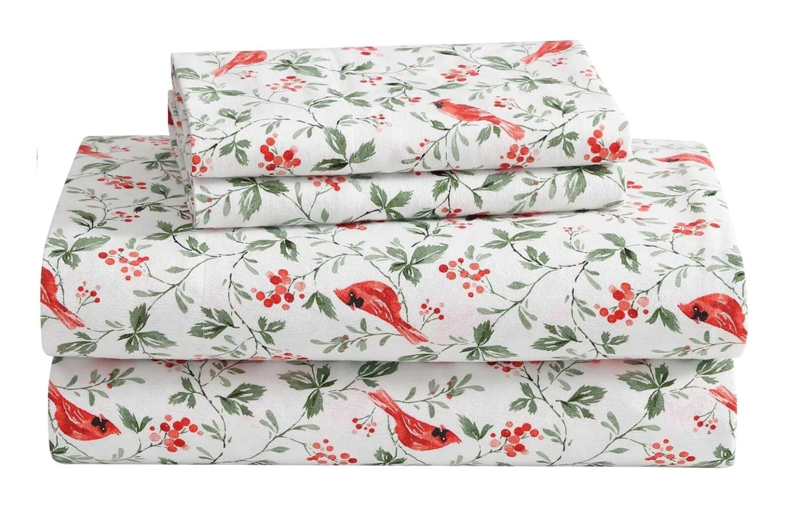 Laura Ashley Queen Sheet Set Jolly Cardinals Red 4pc Cottage Holiday Cotton NEW