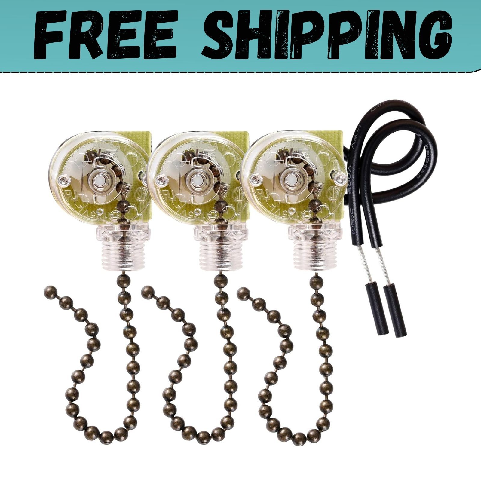3 Pack Ceiling Fan Pull Chain Switch Zing Ear ZE 109 Two Wire Light Switch