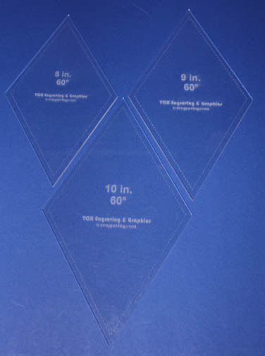 Quilt Templates- Diamond 3 Piece Set  8, 9, 10 Inches -60 Degree - 1/8  Acrylic