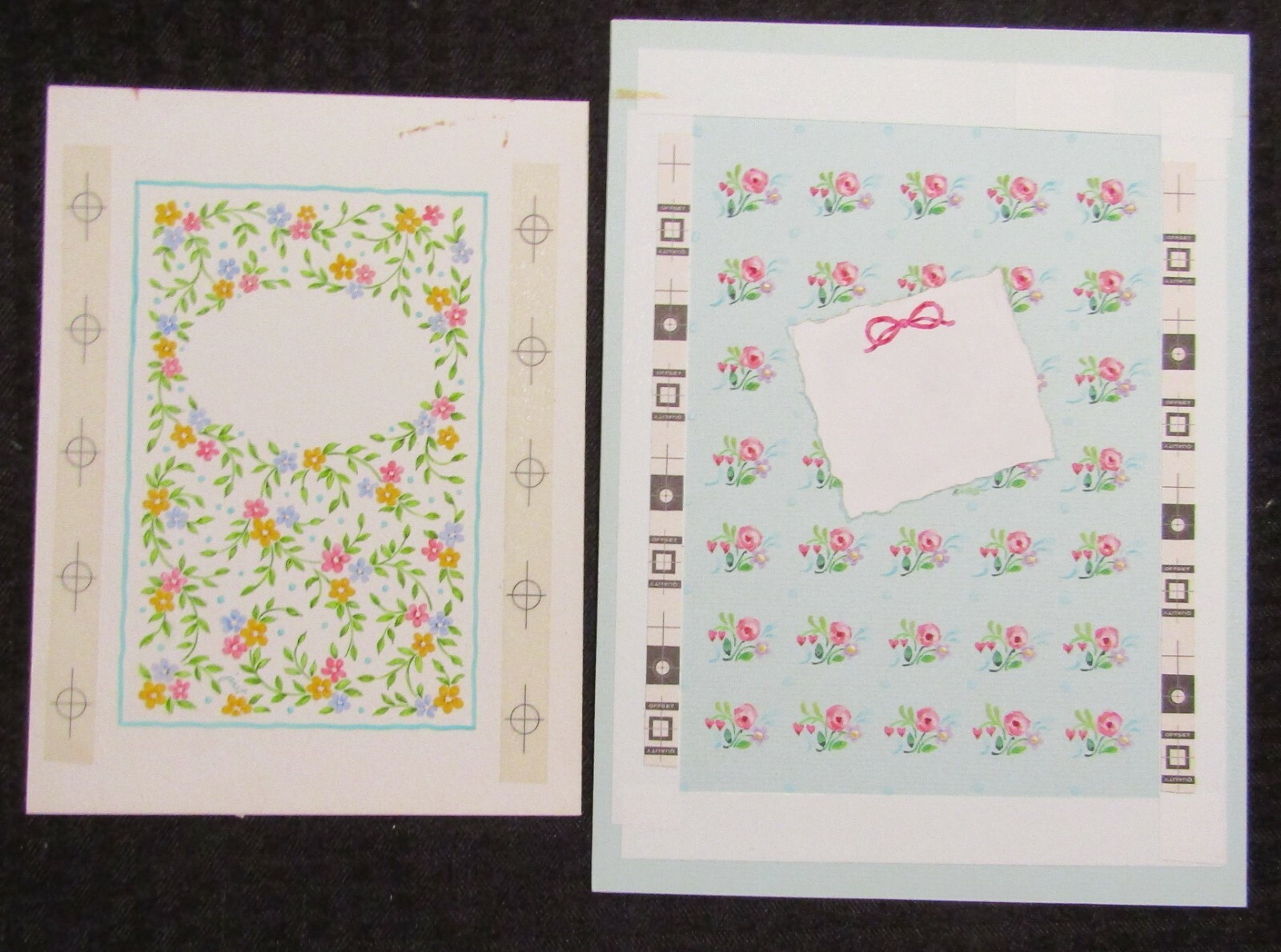 BABY ANNOUNCEMENT Flowers w/ Note & Oval 7.25x10" Greeting Card Art LOT of 2