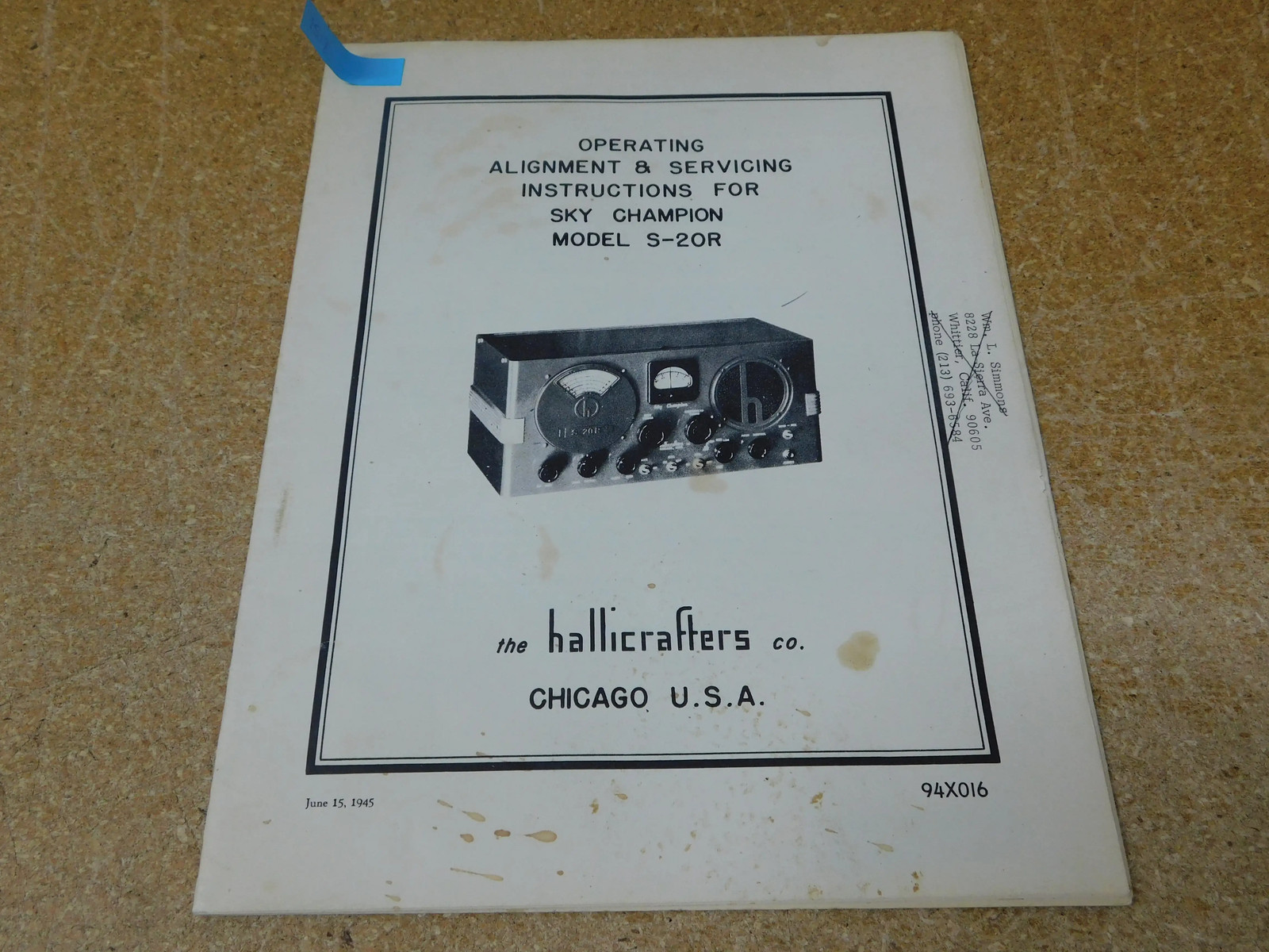Hallicrafters S-20R Operating Alignment Servicing Instruction Manual (original)