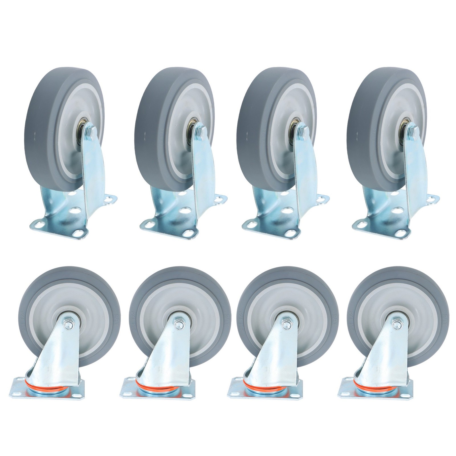 8 Pcs 5 In Heavy Duty Grey Non-Braked Swivel Caster Wheels (4 Fixed, 4 Rotating)