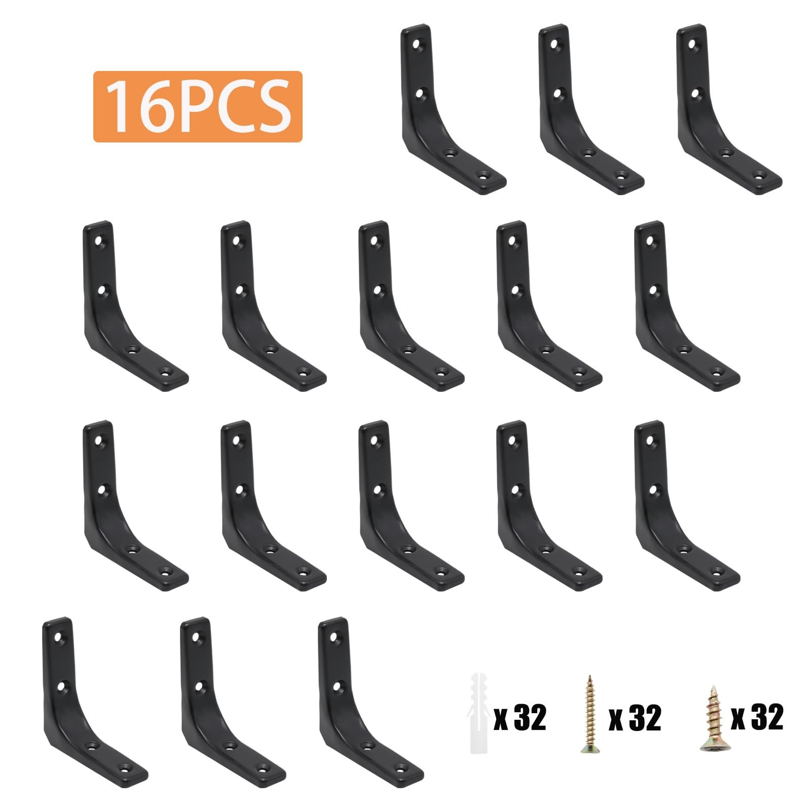 16pcs Heavy Duty L Brackets, 3 Inch Black Angle Bracket, Wall Shelf Bracket 9...