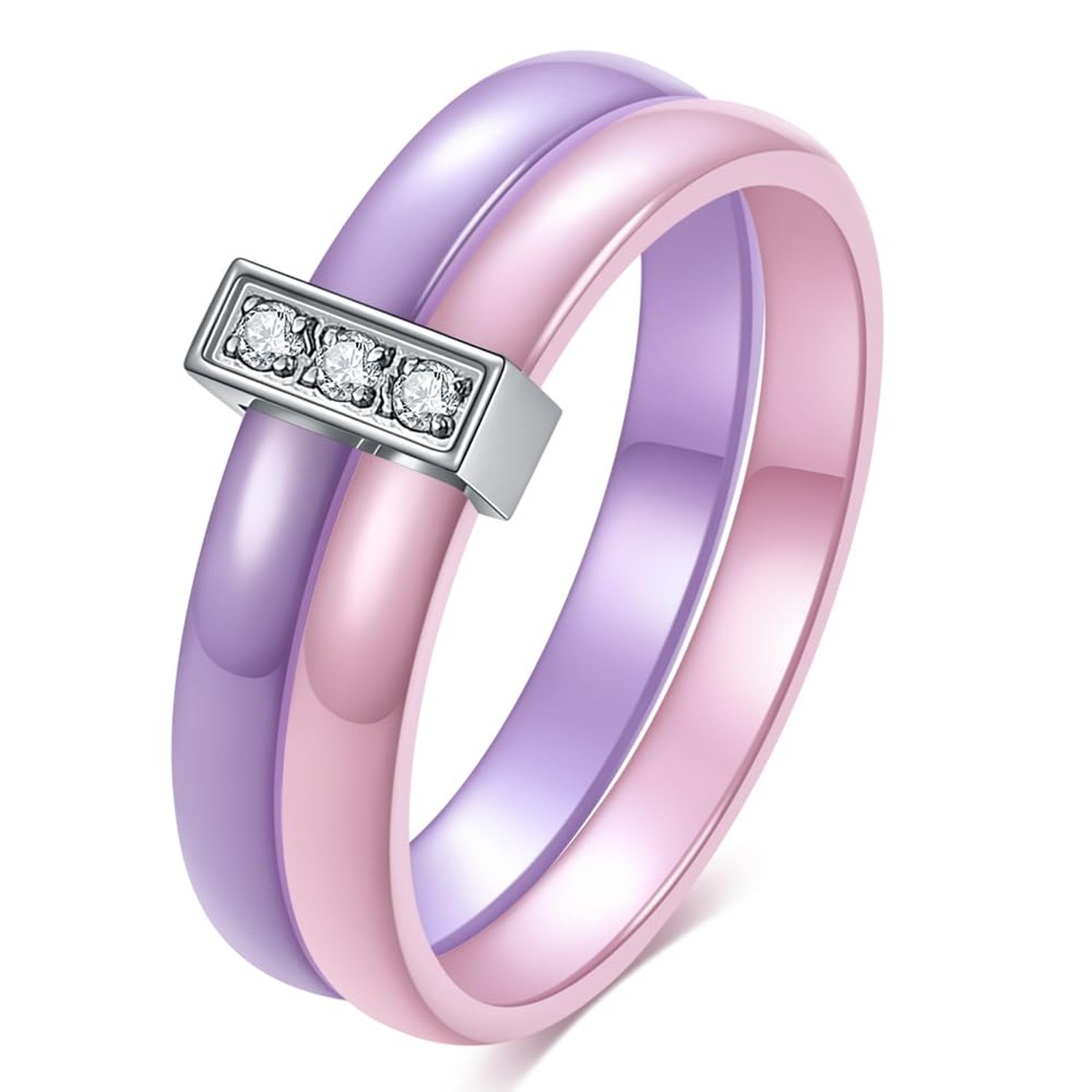 Ceramic Wedding Band Ring for Women Stackable Rings, Polished Ceramic with St...