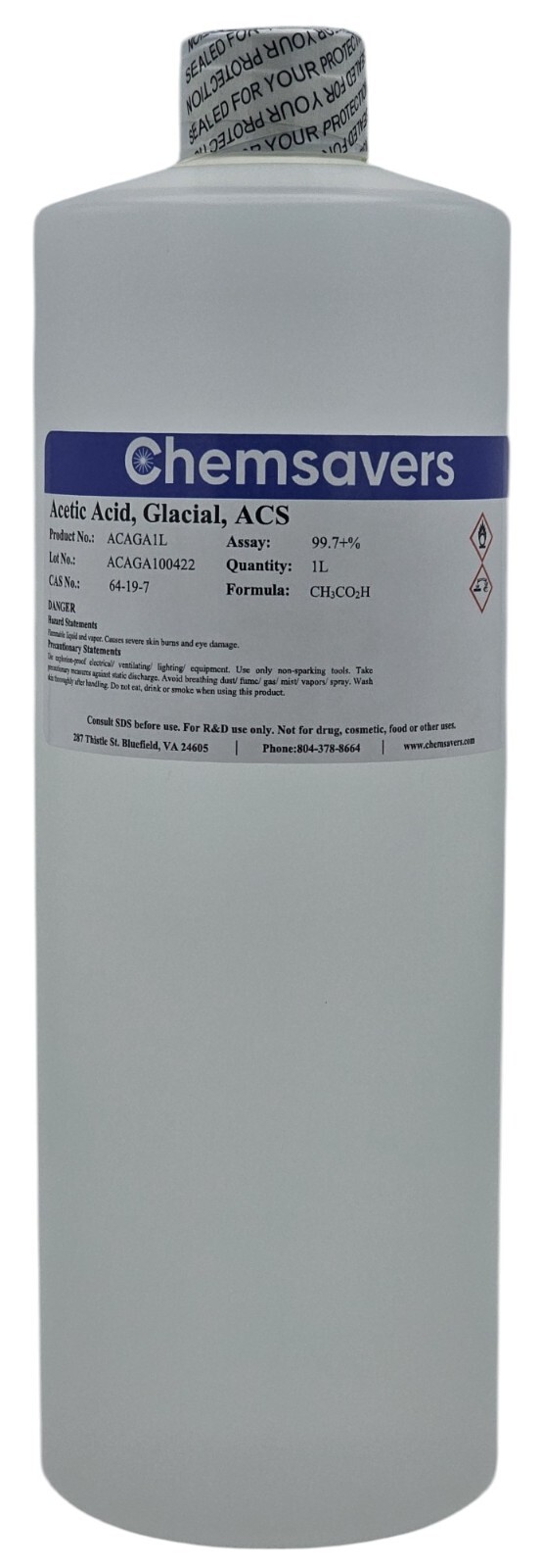 Acetic Acid, Glacial, ACS, 99.7+%, 1L