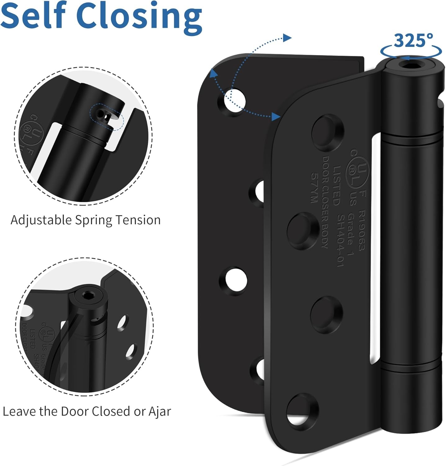 4 Pack 4 Inch Self-Closing Door Hinges with 5/8" Radius Corners (Spring Loaded)