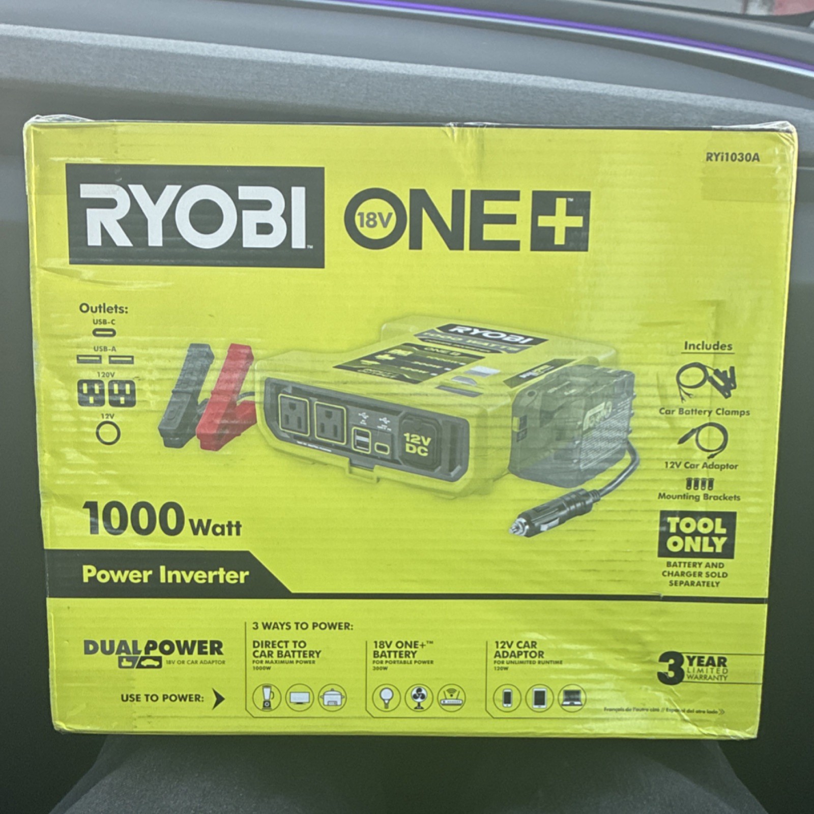 Ryobi RYi1030A 18V 1000W Modified Sine Wave Inverter Dual Power Car Adaptor
