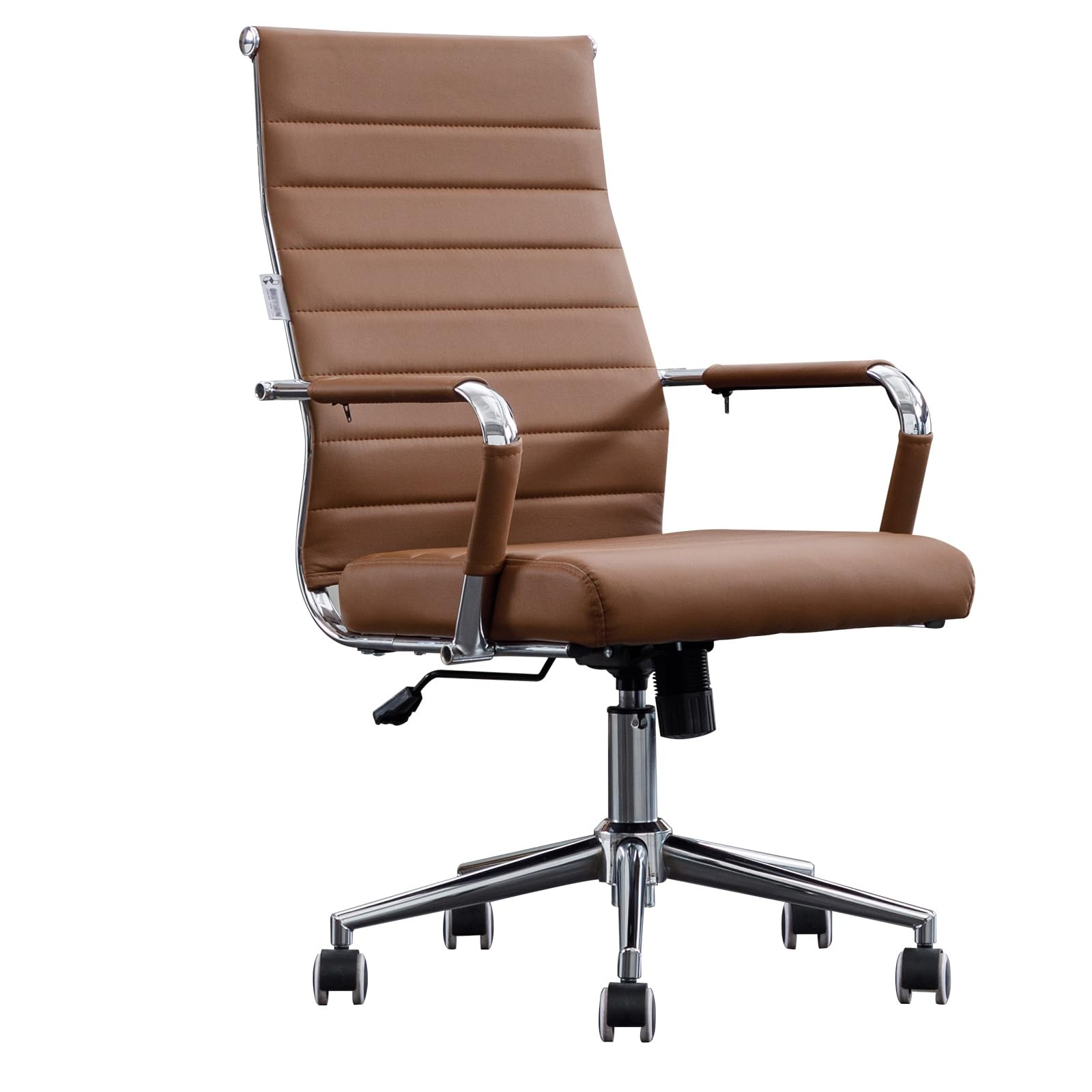 Office Chair Ergonomic High Back Adjustable Swivel Chair with Arms Brown Leather