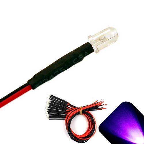 20 x Pre wired 9v 5mm UV Purple LEDs Prewired 9 volt DC LED Light RC Prop 8v 7v