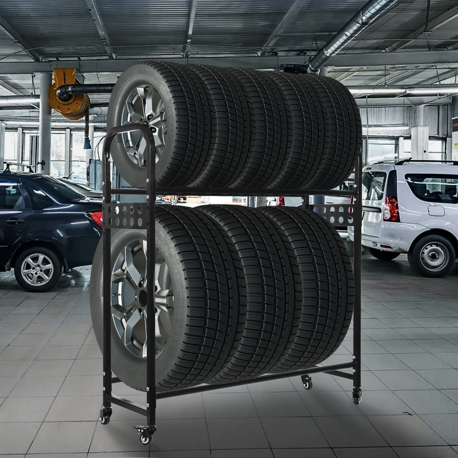 Heavy-Duty Rolling Tire Rack Adjustable Metal Tire Storage Shelves For Garage