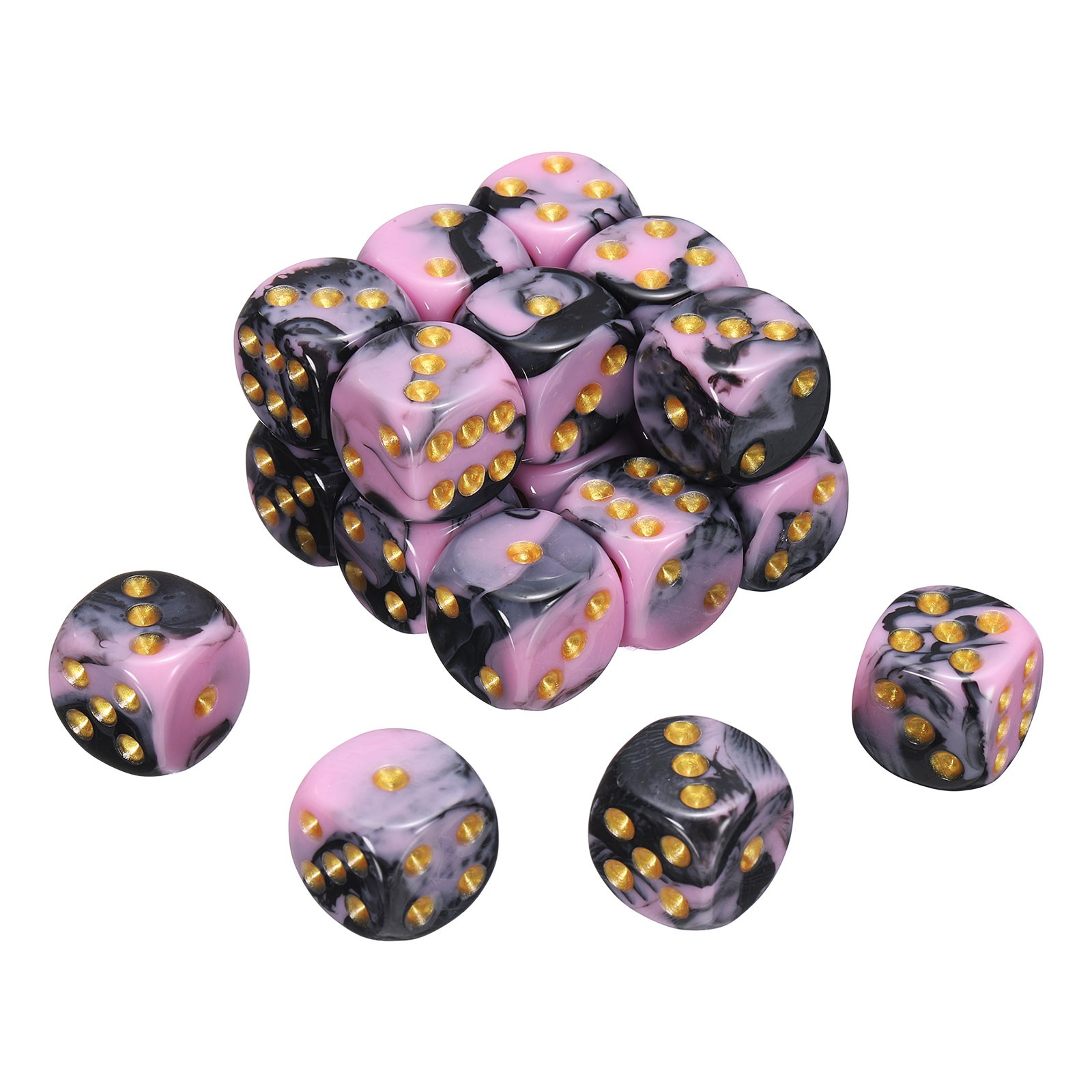 20Pcs 6 Sided Standard Dice, Acrylic D6 Pearl Pattern Dice (Pink and Black)