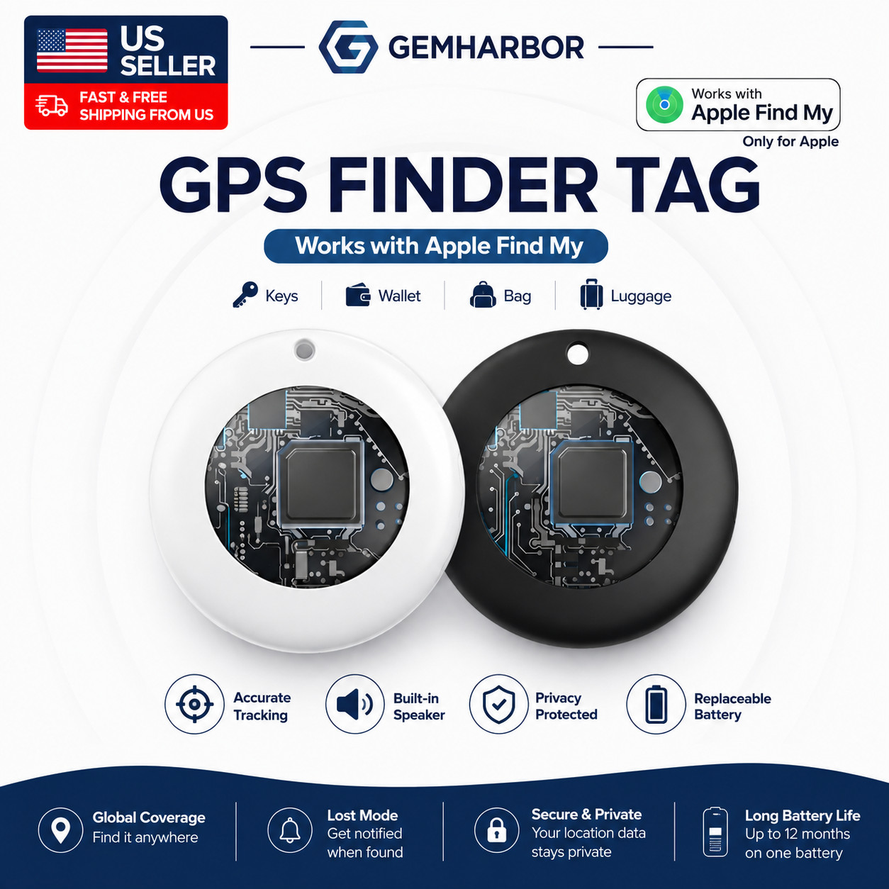 GPS Finder Tag Works with Apple Find My for Keys Wallet Bag Luggage Tracker