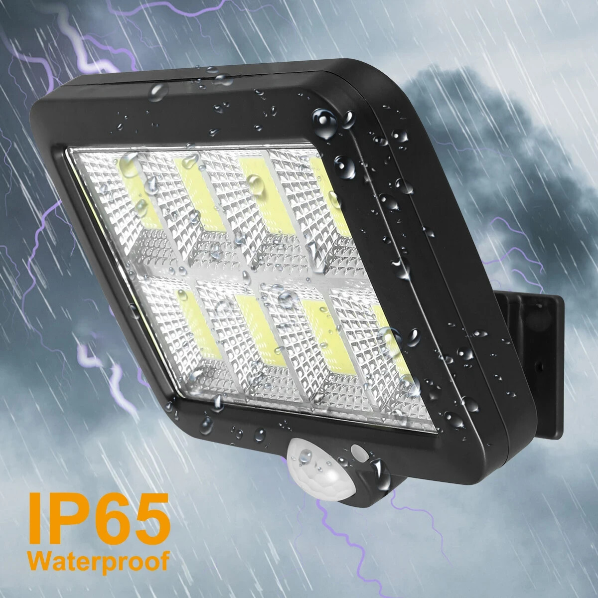 2PCS Solar Wall Light LED Motion Sensor Outdoor Bright Flood Street Lamp 3 Modes
