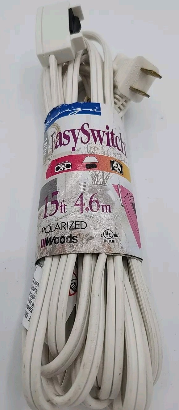 Woods 15' Easy Switch White Extension Cord NEW