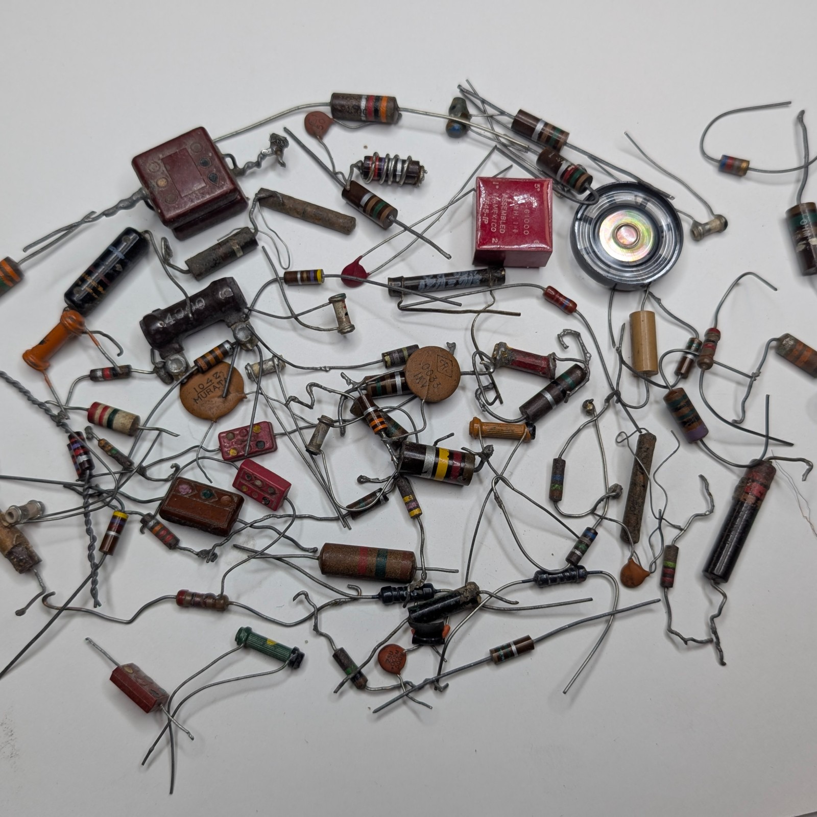 x60 LOT Mixed Vtg Electronic Components Resistors Capacitors Radio Repair Parts