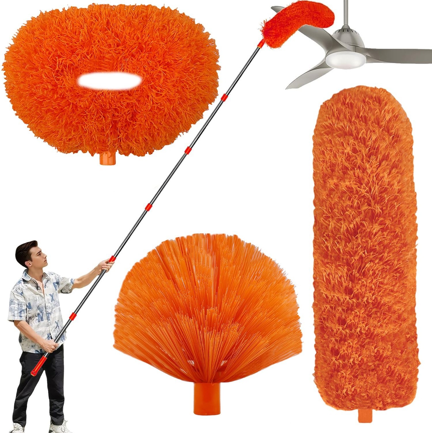 20 Ft+ High Reach Cleaning Tool Kit - Microfiber Feather Ceiling Fan Duster &...