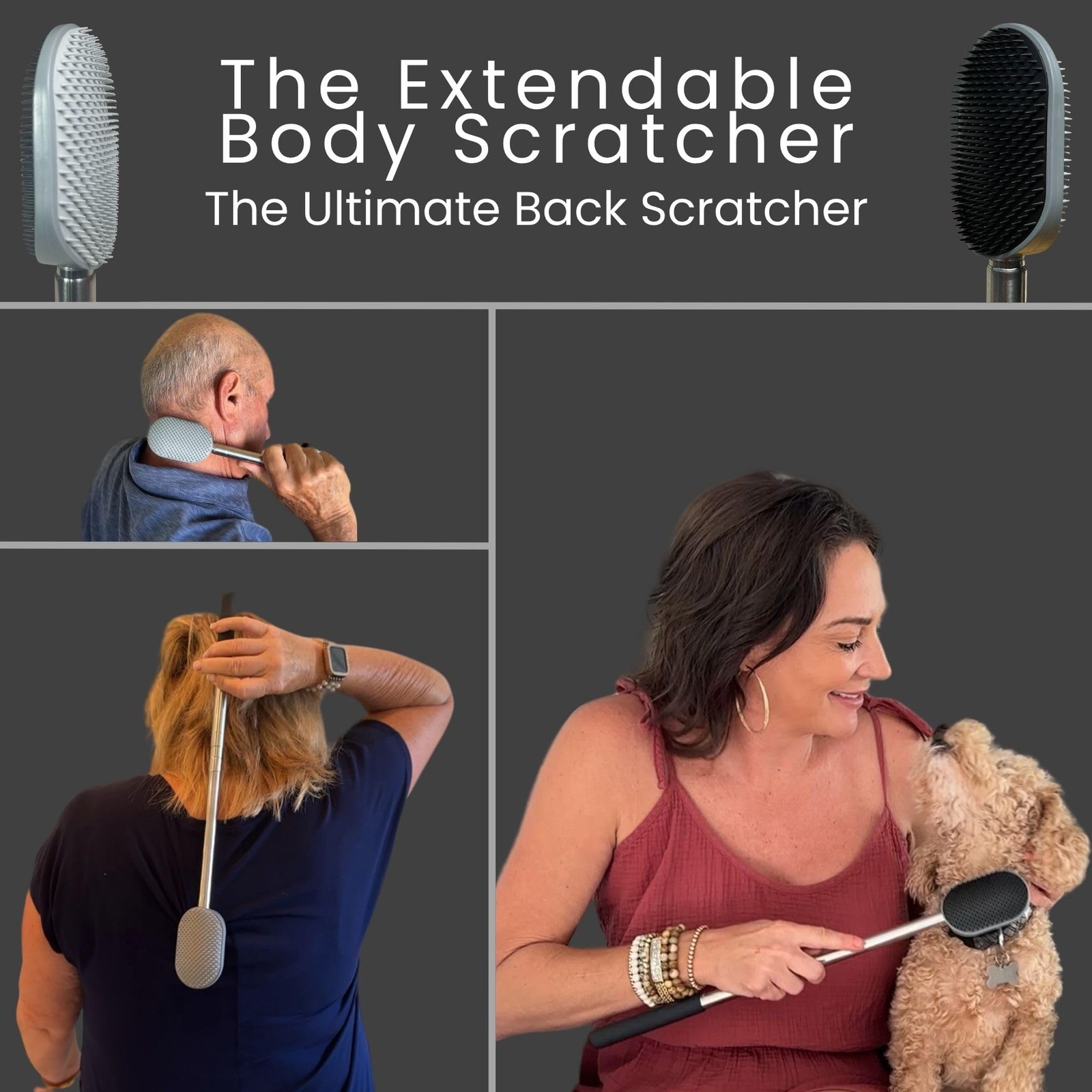 The Ultimate Extendable Back Scratcher, Scalp and Extendable, Gray / Black