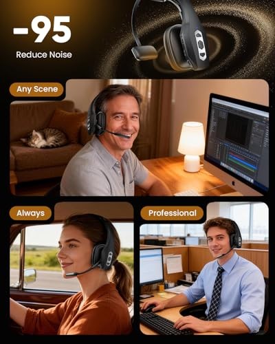 Trucker Bluetooth Headset with Charging Base, Wireless Hands-Free Headset BLACK