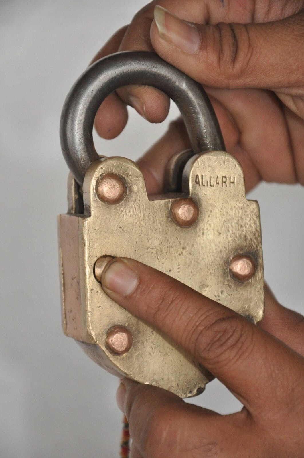 Vintage Brass & Copper Handcrafted Solid Heavy Push Button Tricky Padlock