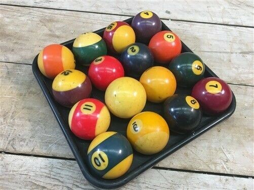 Billiard Pool Balls, Table Game Hall Balls, 2 1/4 Inch Stripes Solids Vintage a,