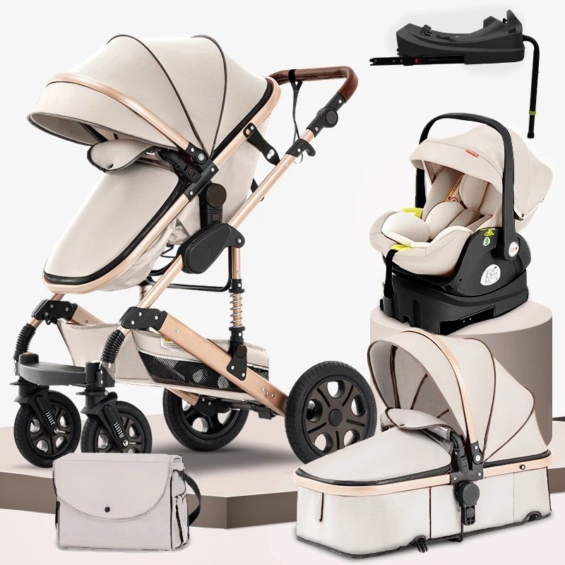 Baby Stroller Combo Car Seat, Baby Travel System,Reversible Pram 3 in 1 Beige