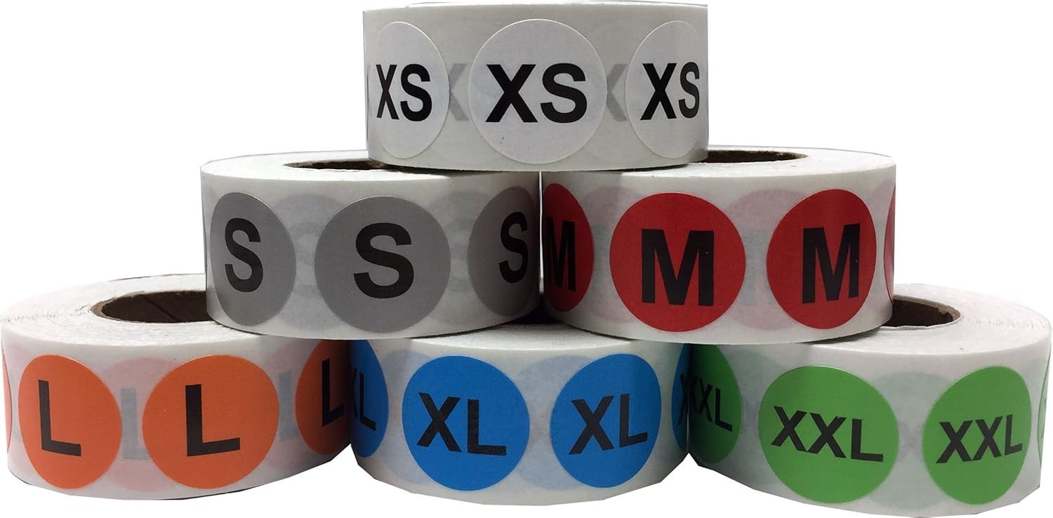 Color Coded Circle Clothing Size Stickers Pack, 19 mm 3/4 Inch Round, Include...