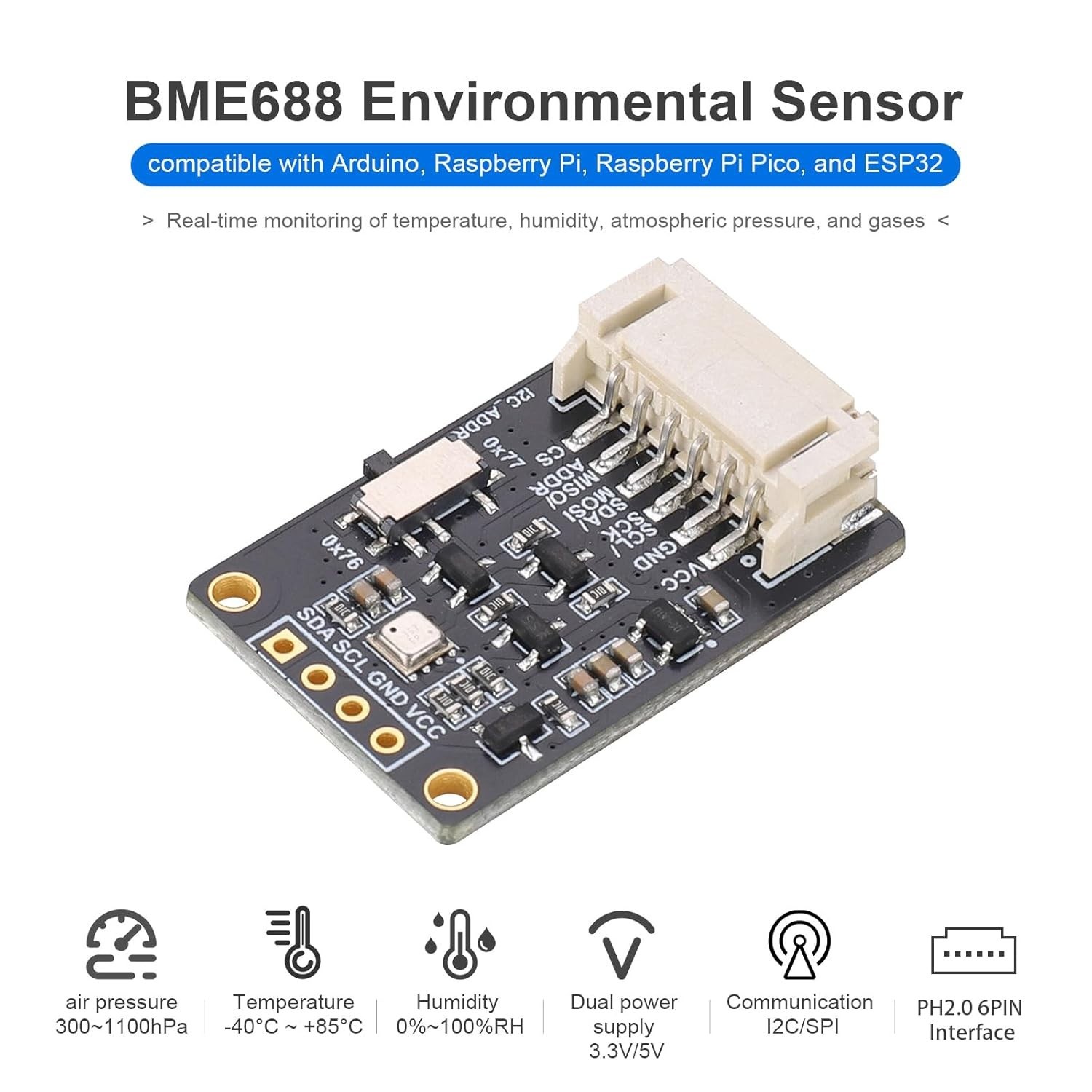 Environmental Sensor 4-in-1 Temperature Humidity Pressure Gas Compatible With...