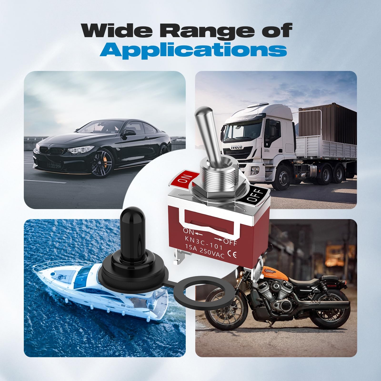 Toggle Switch 12V 30A HeavyDuty ON/Off 2Pin SPST Waterproof Toggle Switch wit...