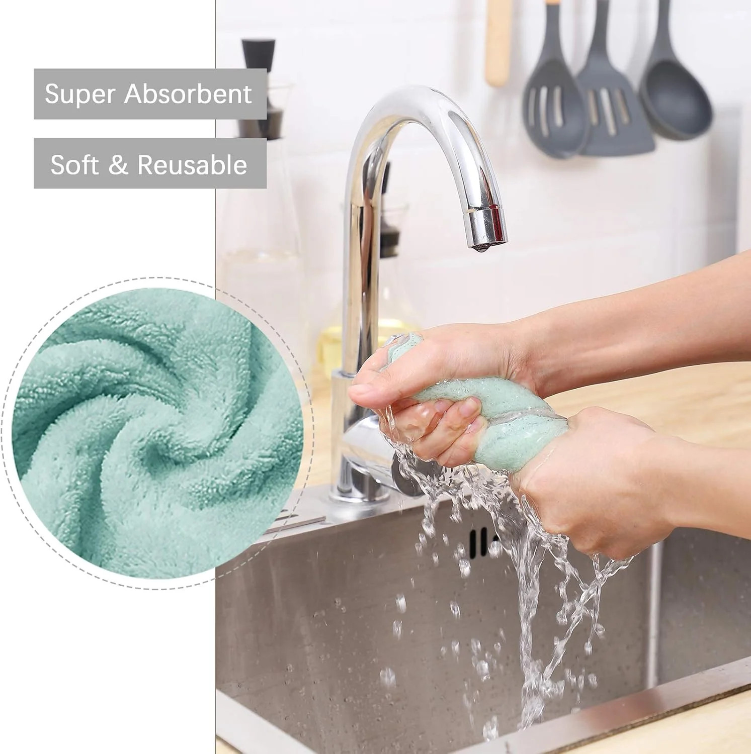 Bessrung 20 Pack Kitchen Dish Cloths, Super Absorbent Microfiber Cleaning Cloth