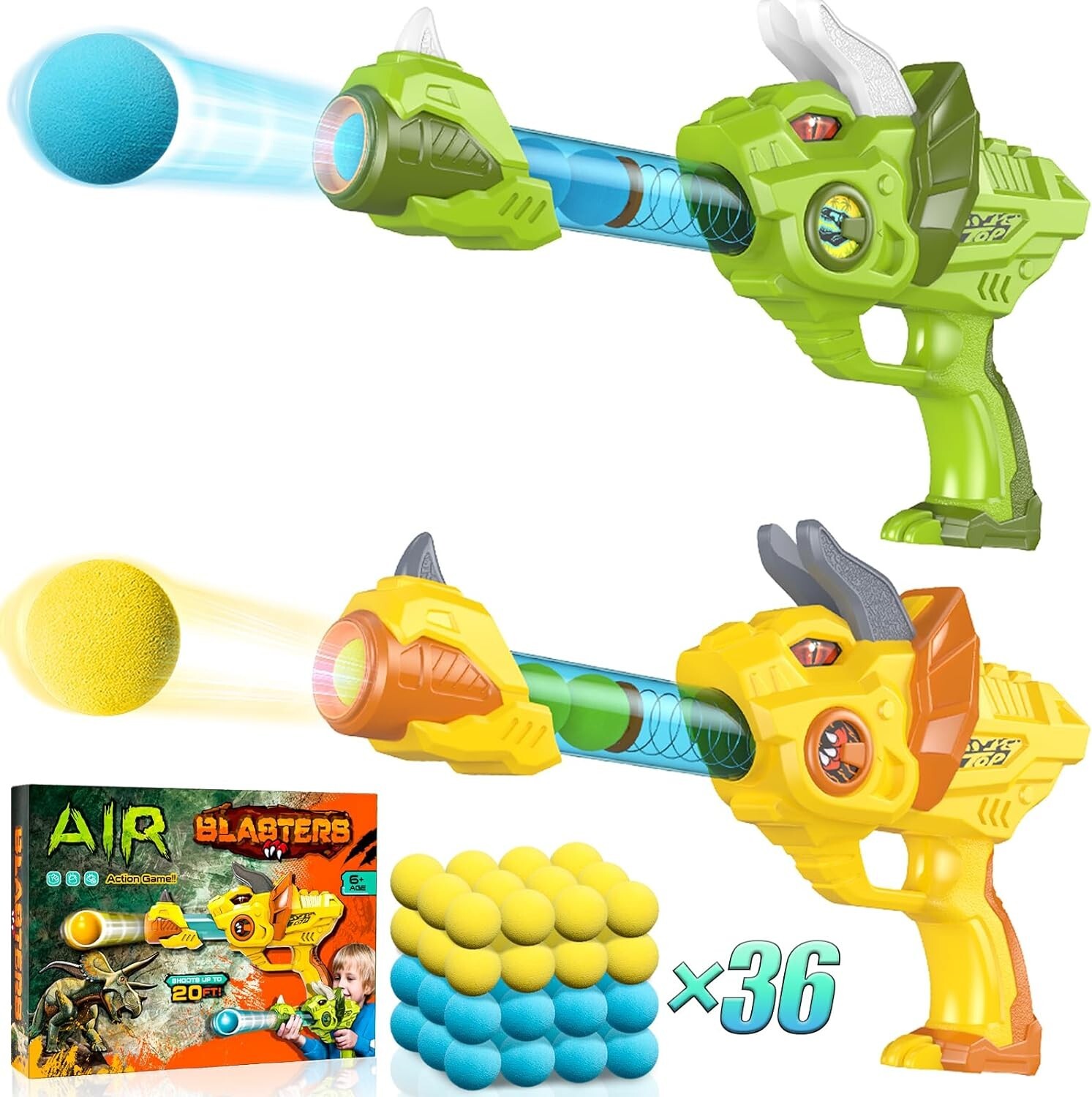 Dinosaur Foam Ball Popper Air Guns Toy with 36 Foam Balls Age 6+