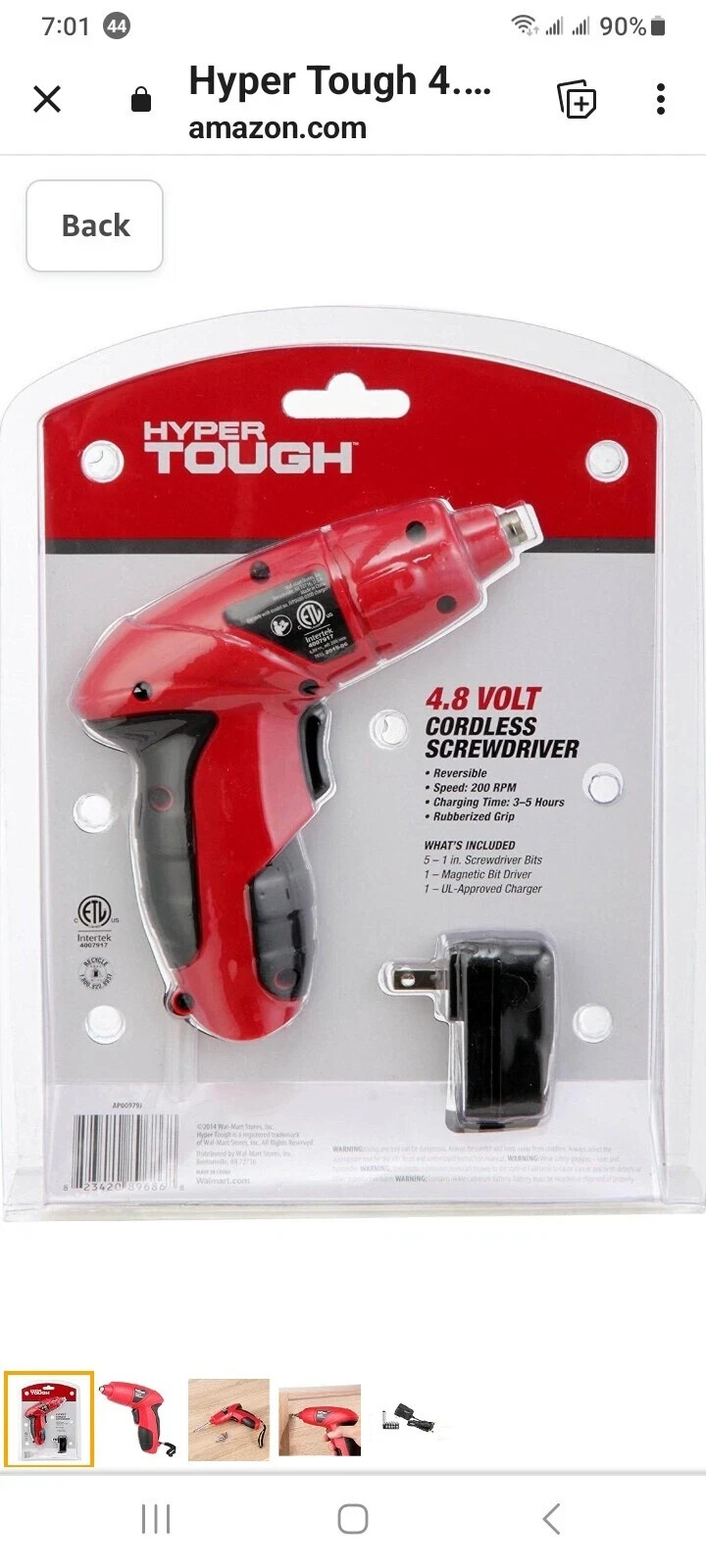 Hyper Tough 4.8-VOLT Cordless Screwdriver w/charger no bit driver