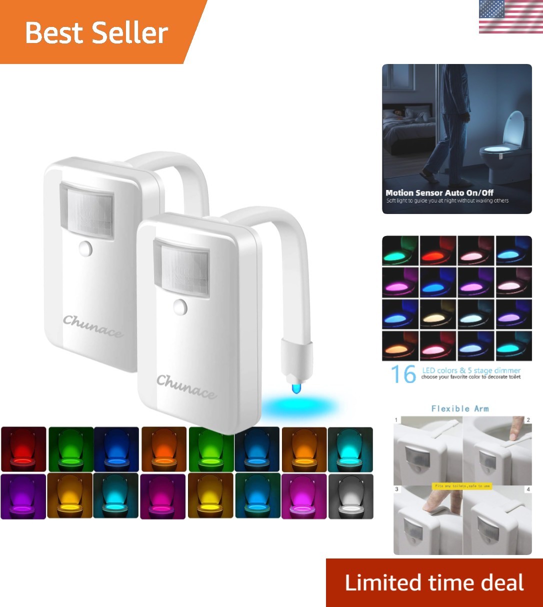 Toilet Light Motion Sensor 2 Pack for Bathroom Funny | 16-Color LED Night Lig...