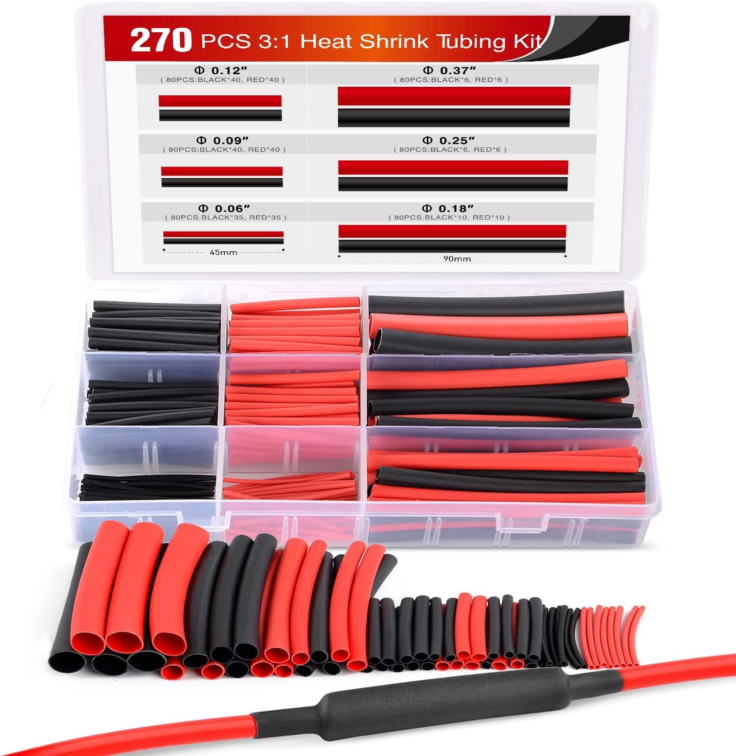 Nilight 270 pcs 3:1 Dual Wall Adhesive Heat Shrink Tubing kit Cable Sleeve Tube
