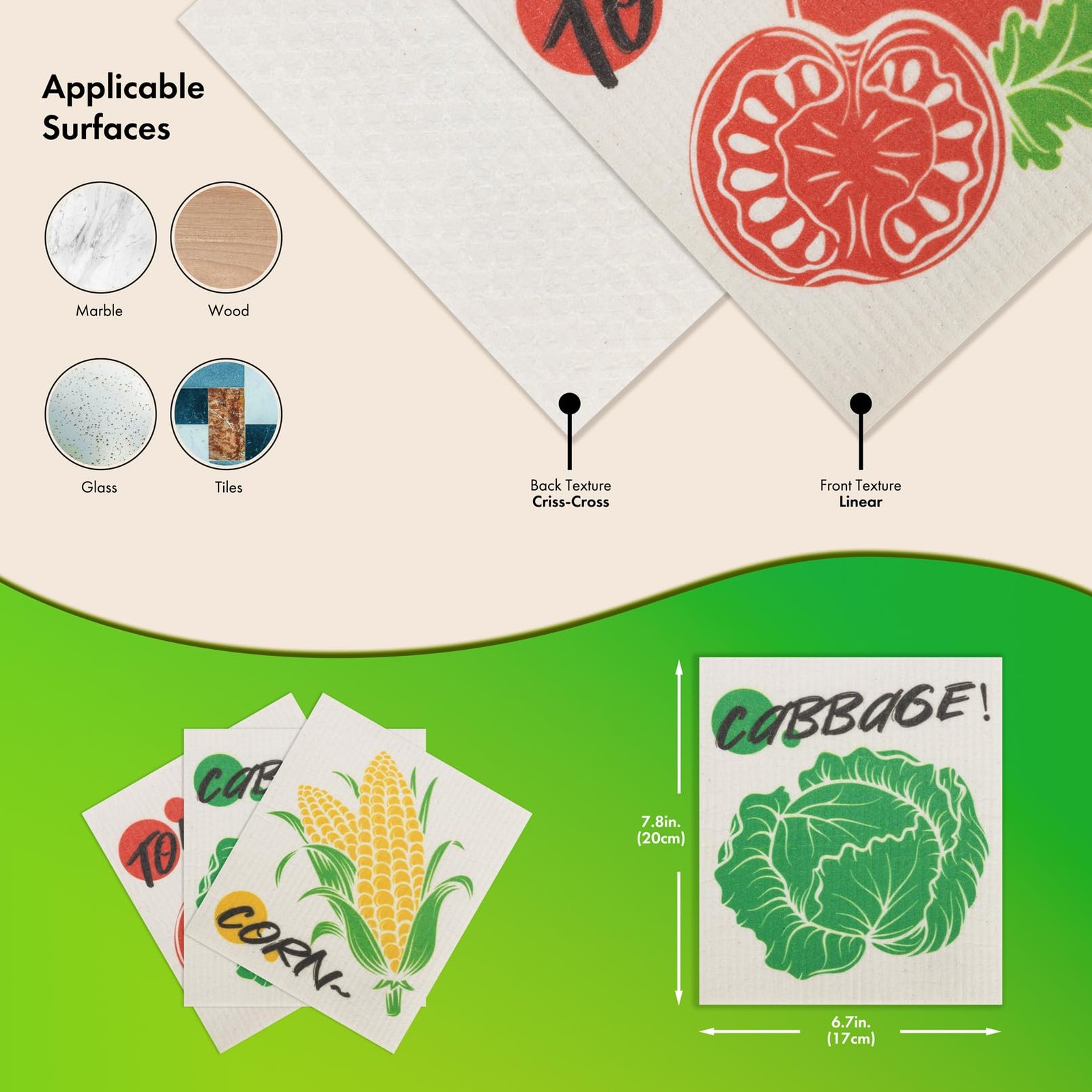 Swedish Dishcloths for Kitchen, 6 Pack Vegetable Swedish Dish Towels with Cli...