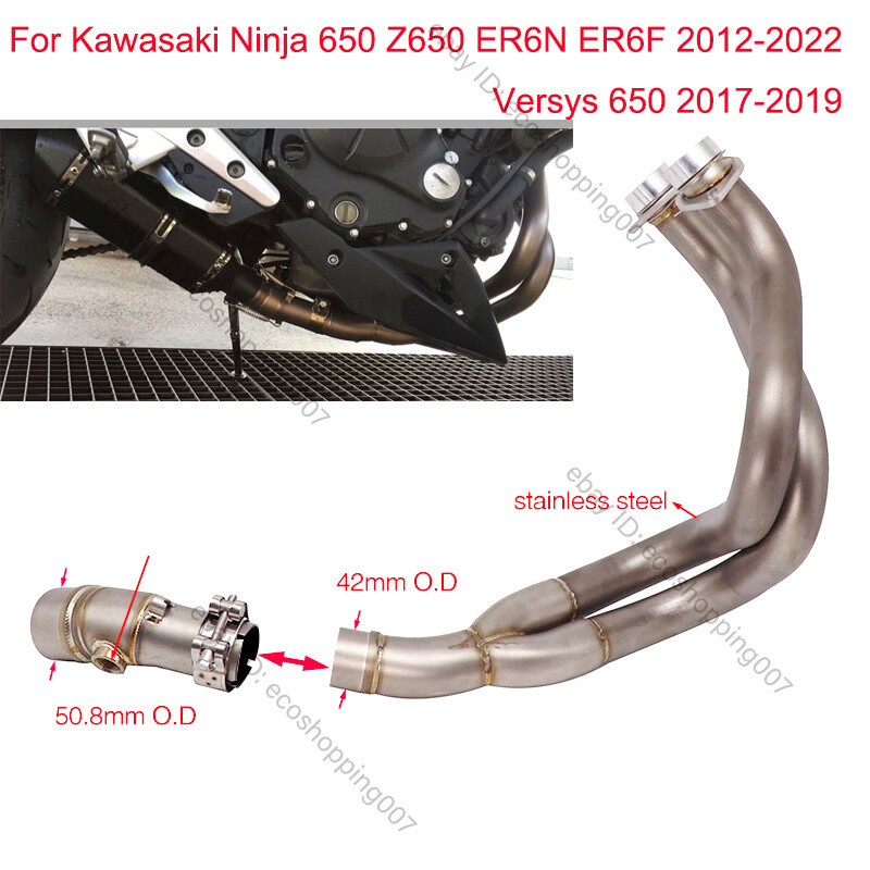 Exhaust System Front Pipe for Kawasaki Z650 ER6N/F Ninja 650F/R Slip 51mm Tips