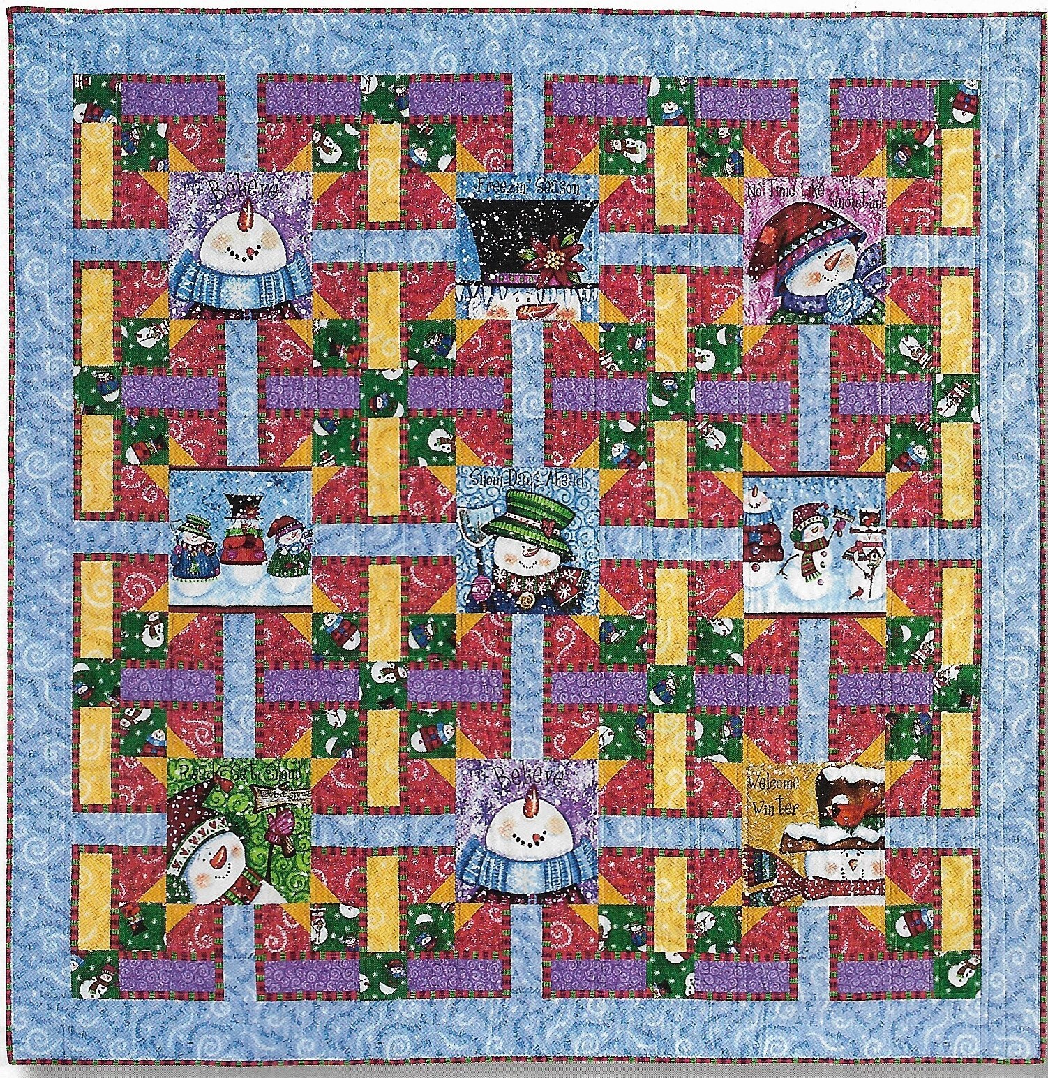 Frozen Friends, Snowman Quilt quilting pattern instructions