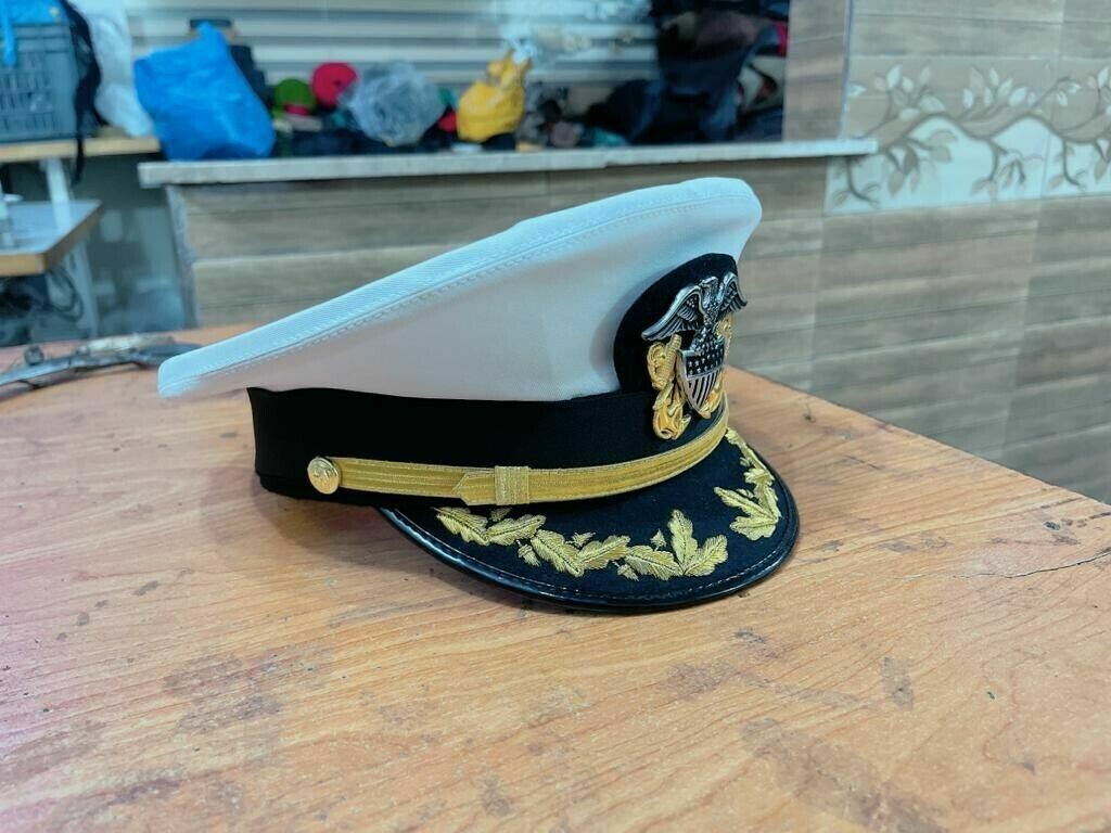 US Navy Commander captain Rank Caps, US Navy Visor white cap