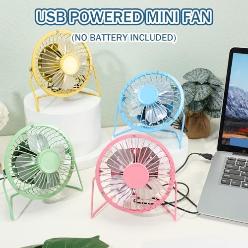Glooglitter 4 Pcs USB Desk Fan - 360° Adjustable Rotation - Powerful