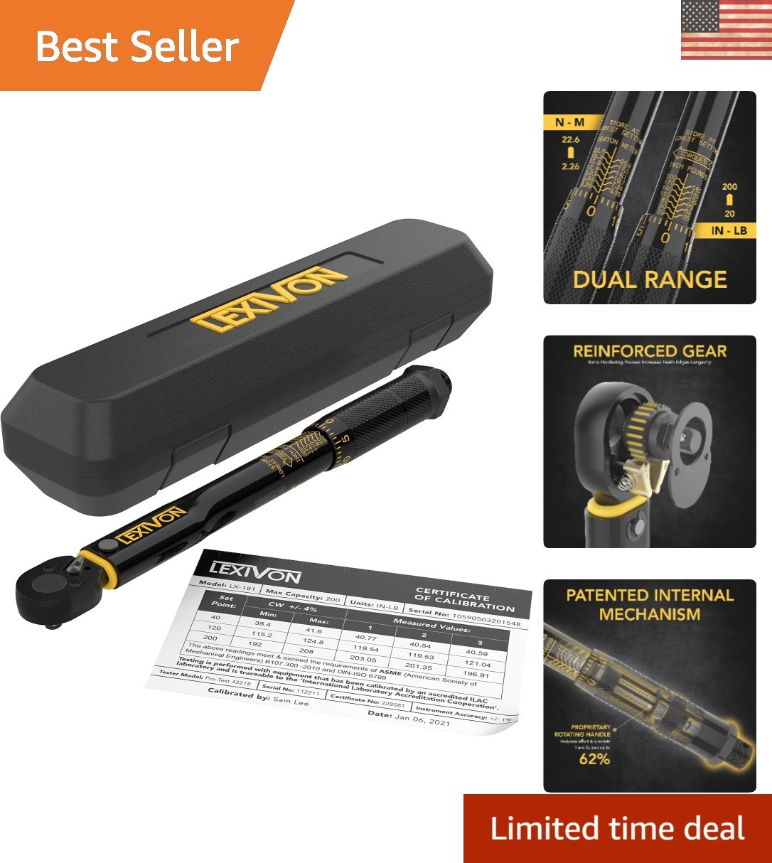 Ergonomic Torque Wrench - 1/4-Inch Drive | 20-200 in-lb for DIY & Professionals