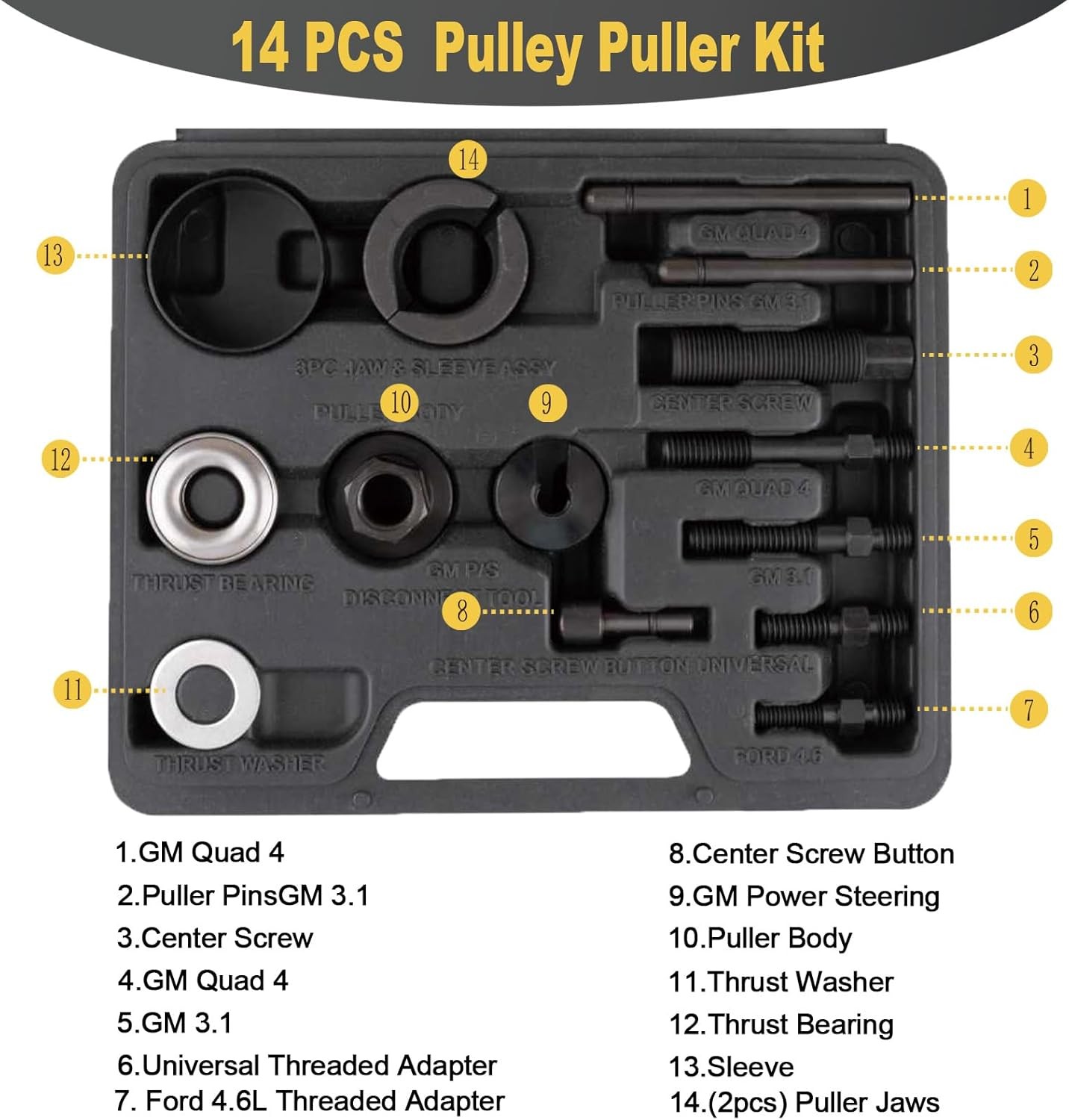 14PCS Power Steering and Alternator Pulley Tool Kit, Replace Vehicle Steering