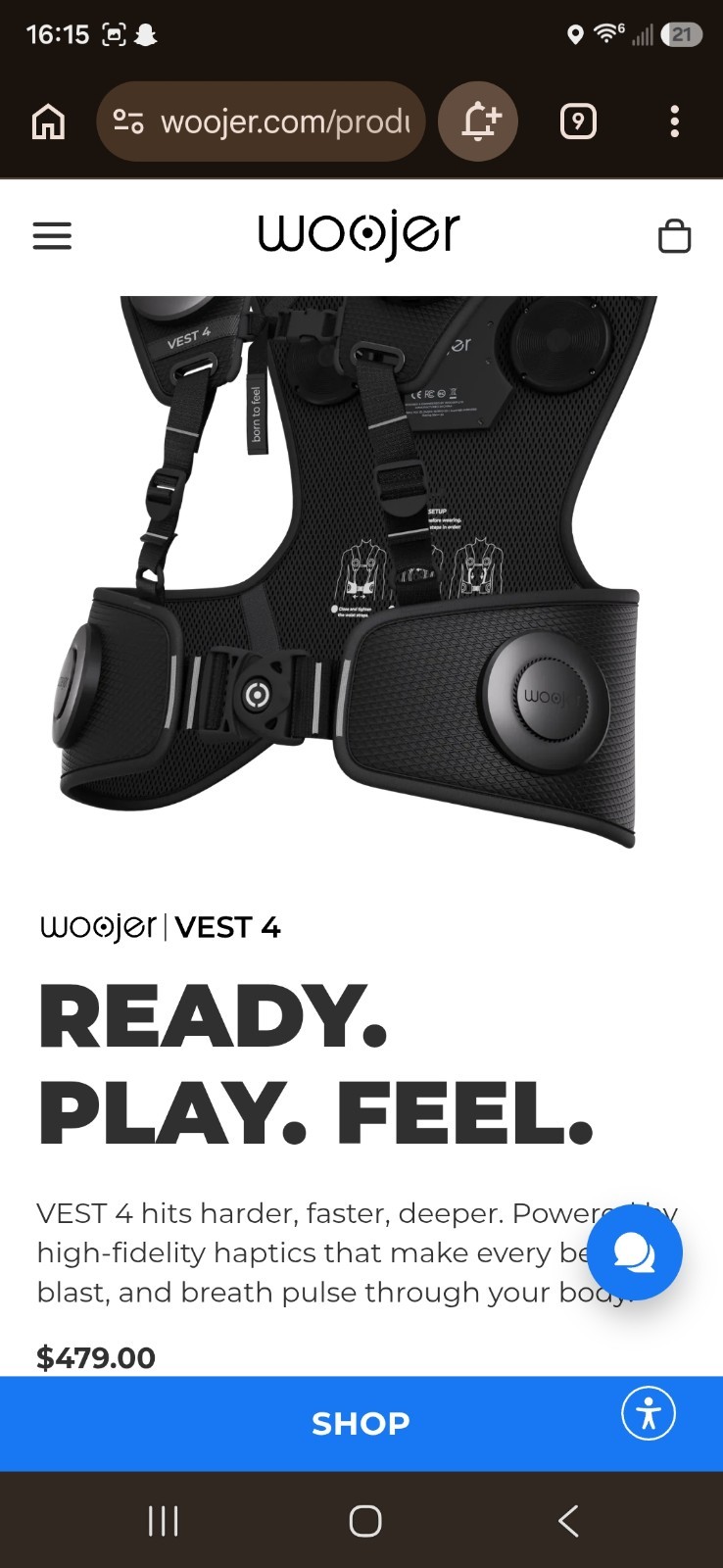 Woojer Haptic HD VR Gaming Vest 4 Black, OSFA