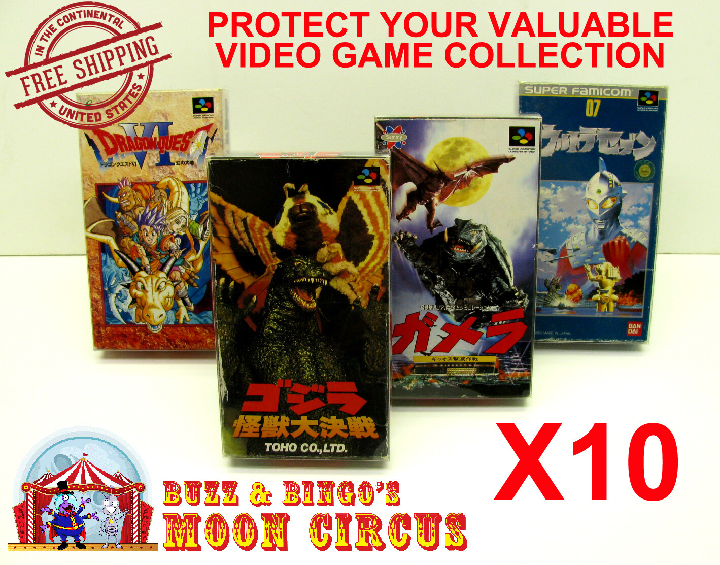 10X NINTENDO SUPER FAMICOM CIB GAME - CLEAR PLASTIC PROTECTIVE BOX PROTECTORS